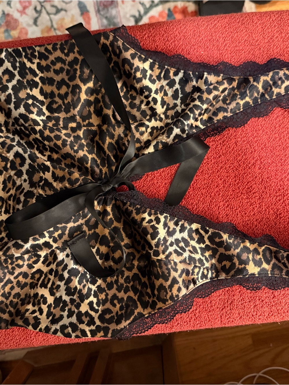 Kimchi Blue Leopard Satin Top with Black Lace